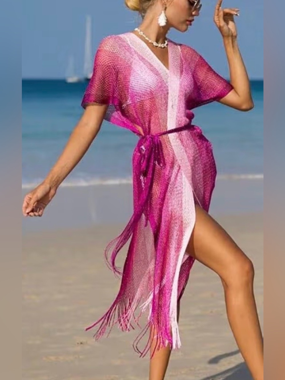 NWOT Ombré pink mesh kimono one size